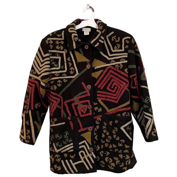 Wool Blend Jacket Women's Medium Abstract Embellished JA Resorts Vintage Heavy - Picture 1 of 3